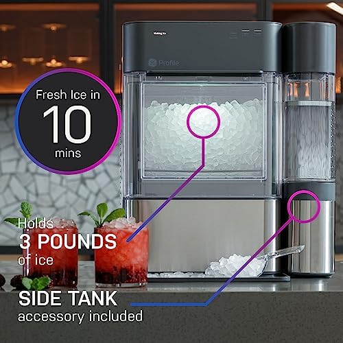 GE Profile Opal 2.0 XL with 1 Gallon Tank, Chewable Crunchable Countertop Nugget Ice Maker, Scoop included, 38 lbs in 24 hours, Pellet Ice Machine with WiFi & Smart Connected, Stainless Steel Profile