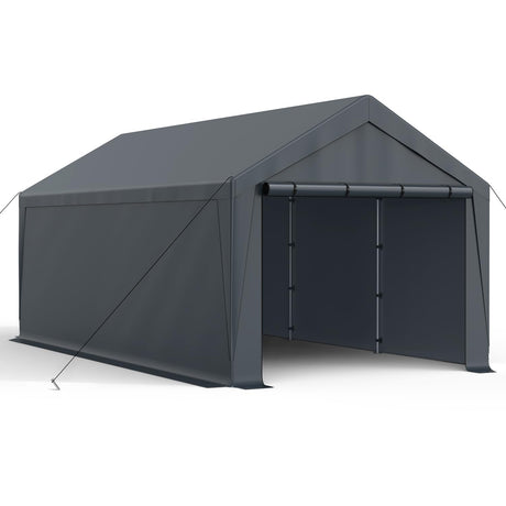 Raxmolo 12x20FT Heavy Duty Carport, Portable Garage with Removable Sidewalls and Doors for Car, Truck, SUV, UV Resistant Waterproof Carport Canopy for Outdoor, All-Season Tarp for Car, Gray Raxmolo
