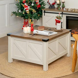 WAMPAT Modern Farmhouse Coffee Table, Square Wood Center Table with Gas Struts Lift-Top for Extra Large Hidden Storage, Metal Bracket Corner, Z-Shaped, White WAMPAT