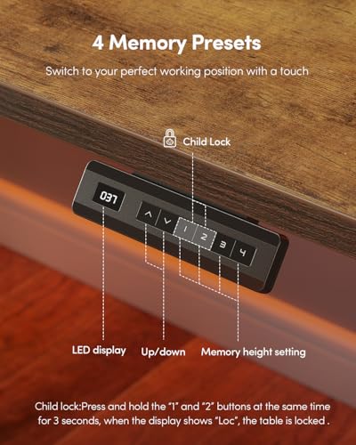 CubiCubi 55 x 24 Large One-Piece Standing Desk, Adjustable Height Electric Computer Home Office Sit Stand up Workstation, with 4 Memory Presets, Headphone Hook, Rustic Brown CubiCubi