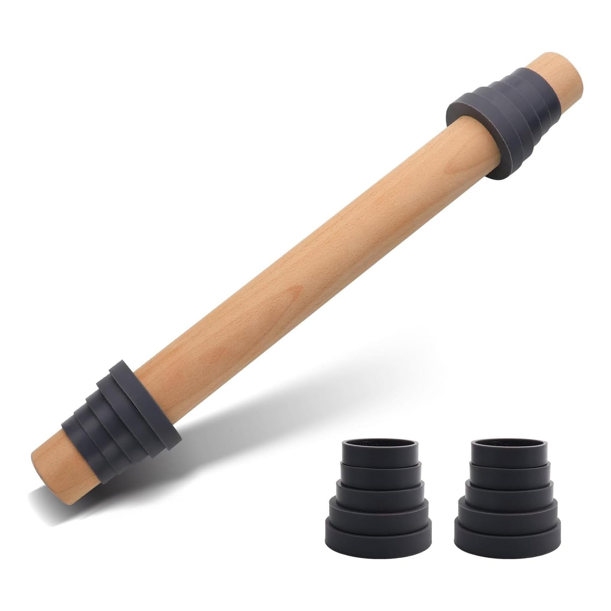 Adjustable Wood Rolling Pin with Thickness Rings for Baking -Non Stick Wooden Dough Roller Pin with Spacer Bands for Cookie,Pie Crust, Pastry Fondant and Bread By Folksy Super Kitchen (15.8, Grey) Folksy Super Kitchen