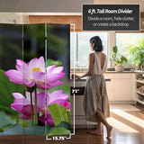 Red Lantern 6 ft. Tall Double Sided Lotus Blossom Canvas Room Divider, Multicolor Red Lantern