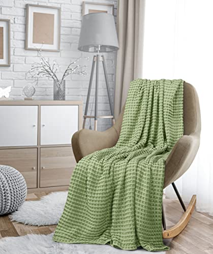Utopia Bedding Sage Green 100% Cotton Waffle Blanket 300 GSM [King - 90x108 Inch] Soft Lightweight Breathable Bed Blanket for All Season Utopia Bedding