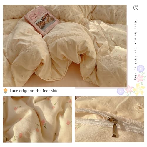 VM VOUGEMARKET Girl's Pink Flower Duvet Cover Twin,Romantic Lace Bedding Set with Zipper Ties Soft Lightiweght Washed Microfiber Comforter Cover for Teen Girls VM VOUGEMARKET
