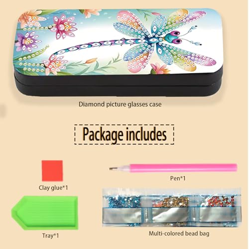 JISHSHAY Diamond Painting Glasses Case Dragonfly Diamond Art Eyeglass Case Animal Gem Art Eyeglass Holder Gem Painting Sunglass Organizer Mosaic Kits for Adults Embroidery Kit Eye Glasses Holder JISHSHAY