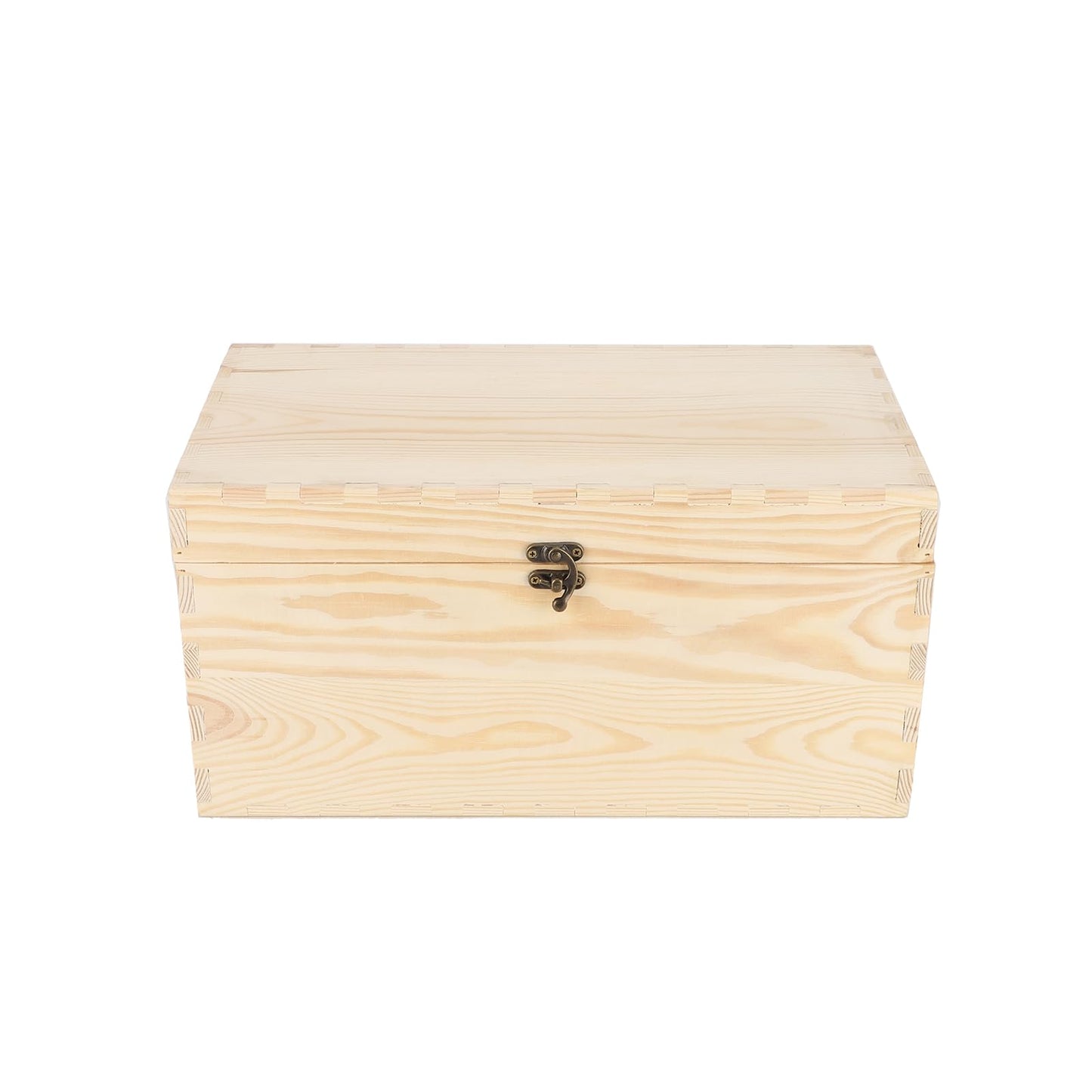 JJSQ Wooden Storage Box with Hinged Lid Rectangle Unfinished Unpainted Accessories Storage Wood Box for Crafts DIY Decoration Natural Large 13.8" x 7.9" x 7.1" - WoodArtSupply