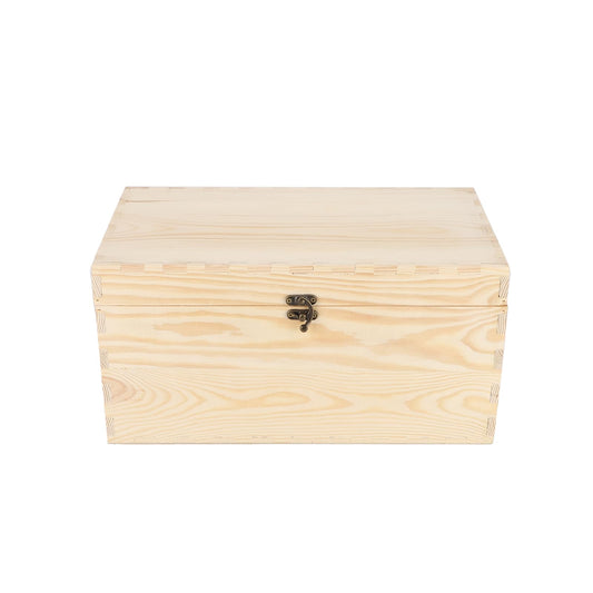 JJSQ Wooden Storage Box with Hinged Lid Rectangle Unfinished Unpainted Accessories Storage Wood Box for Crafts DIY Decoration Natural Large 13.8" x 7.9" x 7.1" - WoodArtSupply