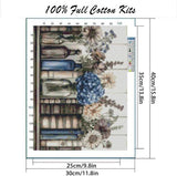 Stamping Cross Stitch Kit Books Flowers, Counting Cross Stitch Kit for Adult Beginners, with Glass Bottles Full Line DIY Cross Stitch Stitching Kit for Home Decor Cross Stitch Patterns 15.7x11.8inches