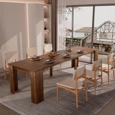 DMAITH 20"-118" Extendable Dining Table for 2-12 People, Modern Modular Extension Table, Space-Saving Extra Long Folding Dining Table, Multifunctional Conference Meeting Table, Walnut DMAITH