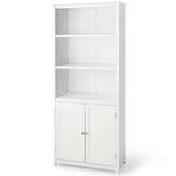 Tangkula 3-Tier White Bookcase with Double Doors for Elegant Storage Solutions Tangkula