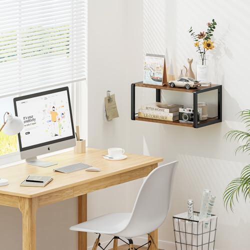 NANAGIFTREE Floating Nightstand Set of 2, Wood Bedside Shelf Wall Mounted Nightstand with Heavy-Duty Frame, Floating Bedside Table for Bedroom, Bathroom, Kitchen, (Vintage Brown, 2 Pack) NANAGIFTREE