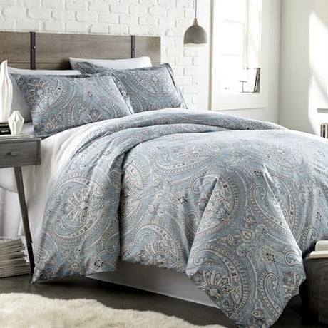 Southshore Fine Living, Inc. Reversible Paisley Cal King Duvet Cover Set, Oversized Boho California King Duvet Cover, Pet Hair Resistant Bedding for Easy Care, 2 Pillow Shams - Pure Melody Aqua Southshore Fine Living, Inc.