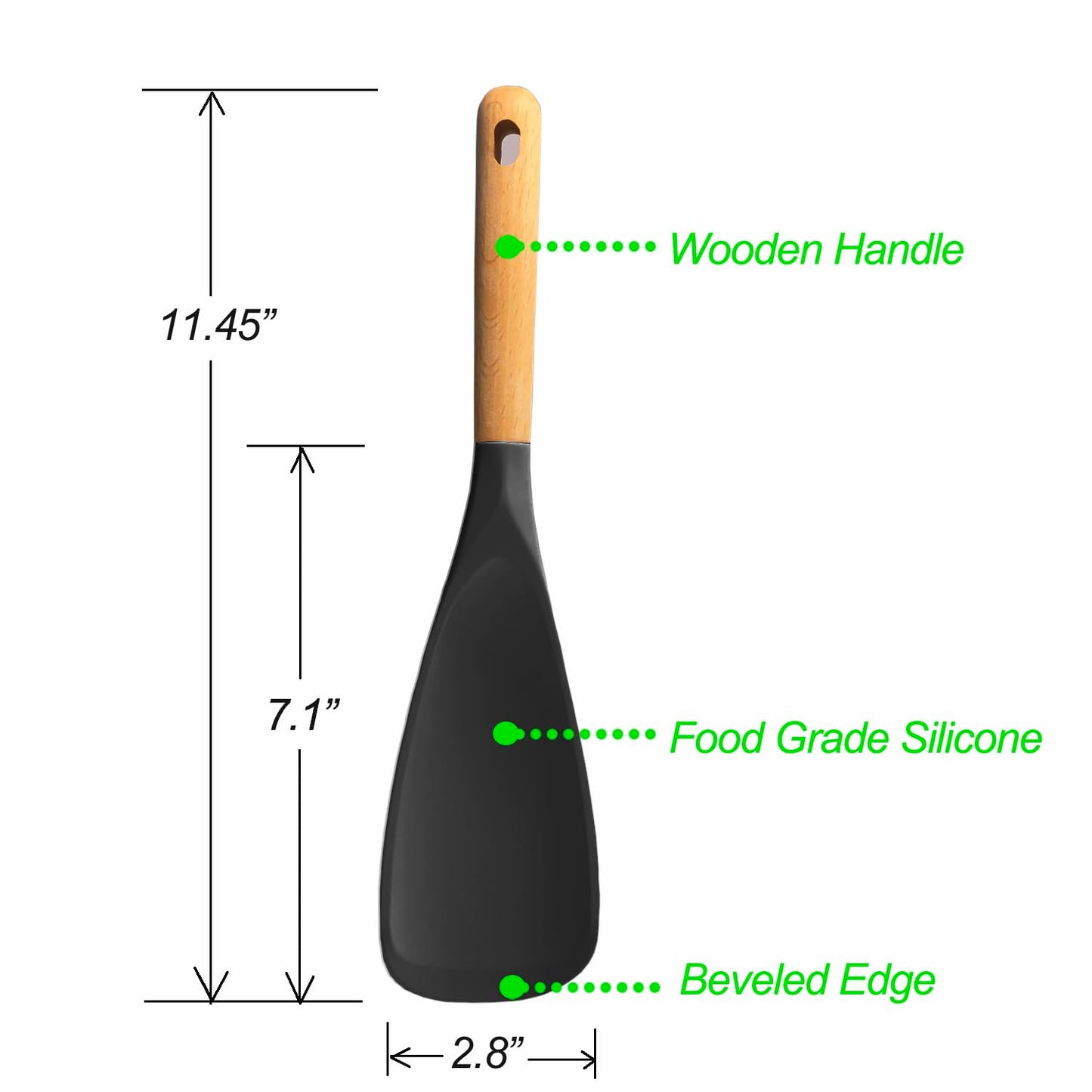 Cooking Spoon for Nonstick Cookwares, VOVOLY Silicone Spoon for Mixing, Scoop, and Scrape, Black, 11.4''