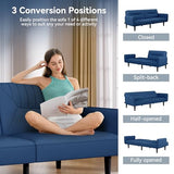 AMICLIBER Futon Sofa Bed,75.8" Linen Fabric Comfy Futon Couch Bed,3 Seater Convertible Sleeper Sofa with Adjustable Backrests,Modern Folding Loveseat for Living Room,Office,Apartment,Bedroom,Blue AMICLIBER
