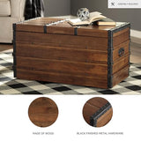 Signature Design by Ashley Kettleby Vintage Wood Storage Trunk or Coffee Table with Lift Top 19", Brown Signature Design by Ashley