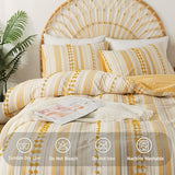 Washed Cotton Twin Size Duvet Cover Set - Tufted Dots Boho Chic Bedding for All Seasons, Striped Bohemain Bedding Linen Like Textured Breathable Durable Soft Comfy (Yellow, 66''x90'') La Sheer