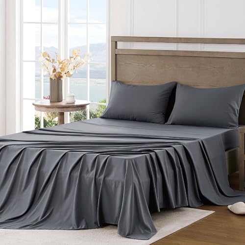 FreshCulture Twin Bed Sheets - Ultra Soft Sheets for Twin Bed - Brushed Microfiber - Deep Pockets - Easy Care - Cooling & Breathable Sheets - Hotel Quality 3 Piece Sheet Set (Dark Grey) FreshCulture