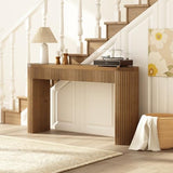 Solid Wood Console Table with Drawer - 55 Inches Mid Century Modern Fluted Foyer Table, Entryway Hallway Minimalist Sofa Table, Oval with Drawer HOKYHOKY