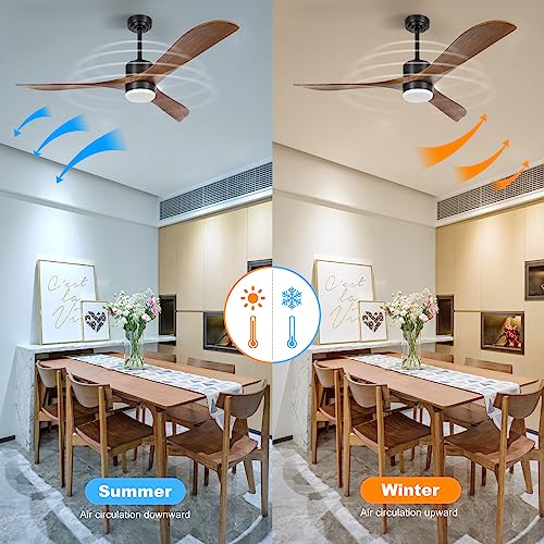 Wisful Ceiling Fans with Lights Remote Control, 56" Outdoor Wood Ceiling Fan with Light Memory for Patio Gazebo Living Room Bedroom, Walnut & Matte Black