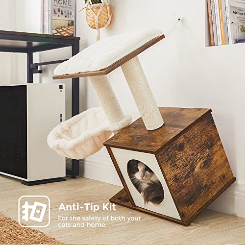 FEANDREA WoodyWonders Small Cat Tree for Kittens, Modern Cat Tower for Indoor Cats, Cat Condo with Scratching Posts, Removable Washable Cushions, Rustic Brown UPCT122X01 Feandrea