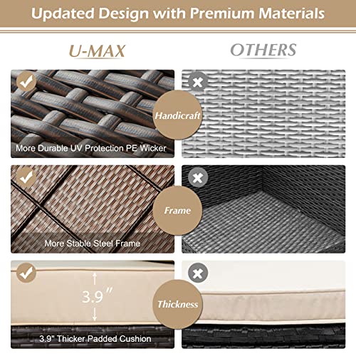 U-MAX 7 Piece Outdoor Patio Furniture Set, PE Rattan Wicker Sofa Set, Outdoor Sectional Furniture Chair Set with Cushions and Tea Table, Brown U-MAX