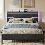 Homkdom King Size Bed Frame with LED Lights & Charging Station, King Bed Frame and Headboard,Metal Bed Frame King Size Heavy Duty,13" Under Bed Storage,No Box Spring Needed, No Noise,Modern Black Homkdom