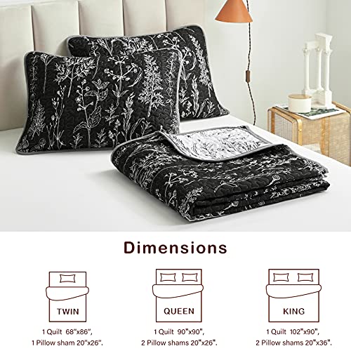 Joyreap 2 Pieces Quilt Set Twin, Black n White Rversible Botanical Design, Smooth Soft Microfiber Quilt, Bedspread Bed Cover for All Season, 1 Quilt and 1 Pillow Sham- 68x86 inches Joyreap