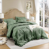 QUIETSEA Twin Comforter Set Seersucker 5 Pieces Luxury Ruffle Bed in a Bag Twin Size for All Season Green Bedding Set with Comforter, Pillowcase, Flat Sheet, Fitted Sheet and Pillow Sham QUIETSEA