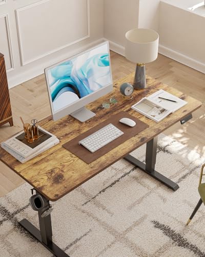 CubiCubi Electric Standing Desk, 48 x 24 Inches Height Adjustable Sit Stand Desk, Ergonomic Home Office Computer Workstation, Rustic Brown CubiCubi