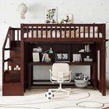 Harper & Bright Designs Twin Size Loft Bed with Stairs, Solid Wood Loft Bed with Movable Desk, Featuring Storage Stairs and Storage Shelf, for Teens Adults (Espresso) Harper & Bright Designs