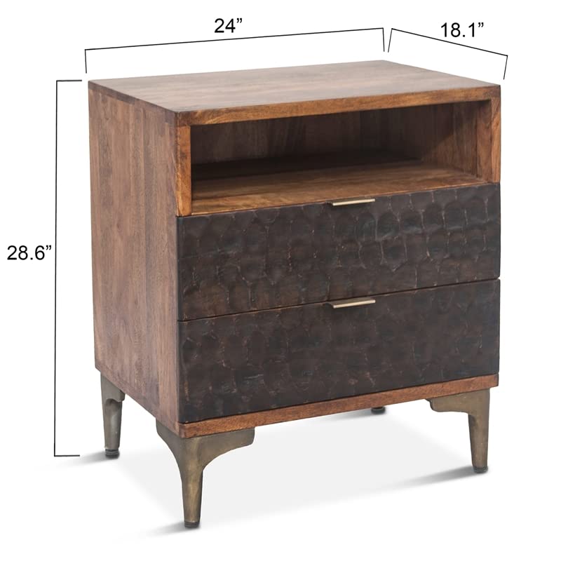 World Interiors Vallarta 24" Mango Wood Two Tone Night Stand in Brown - WoodArtSupply