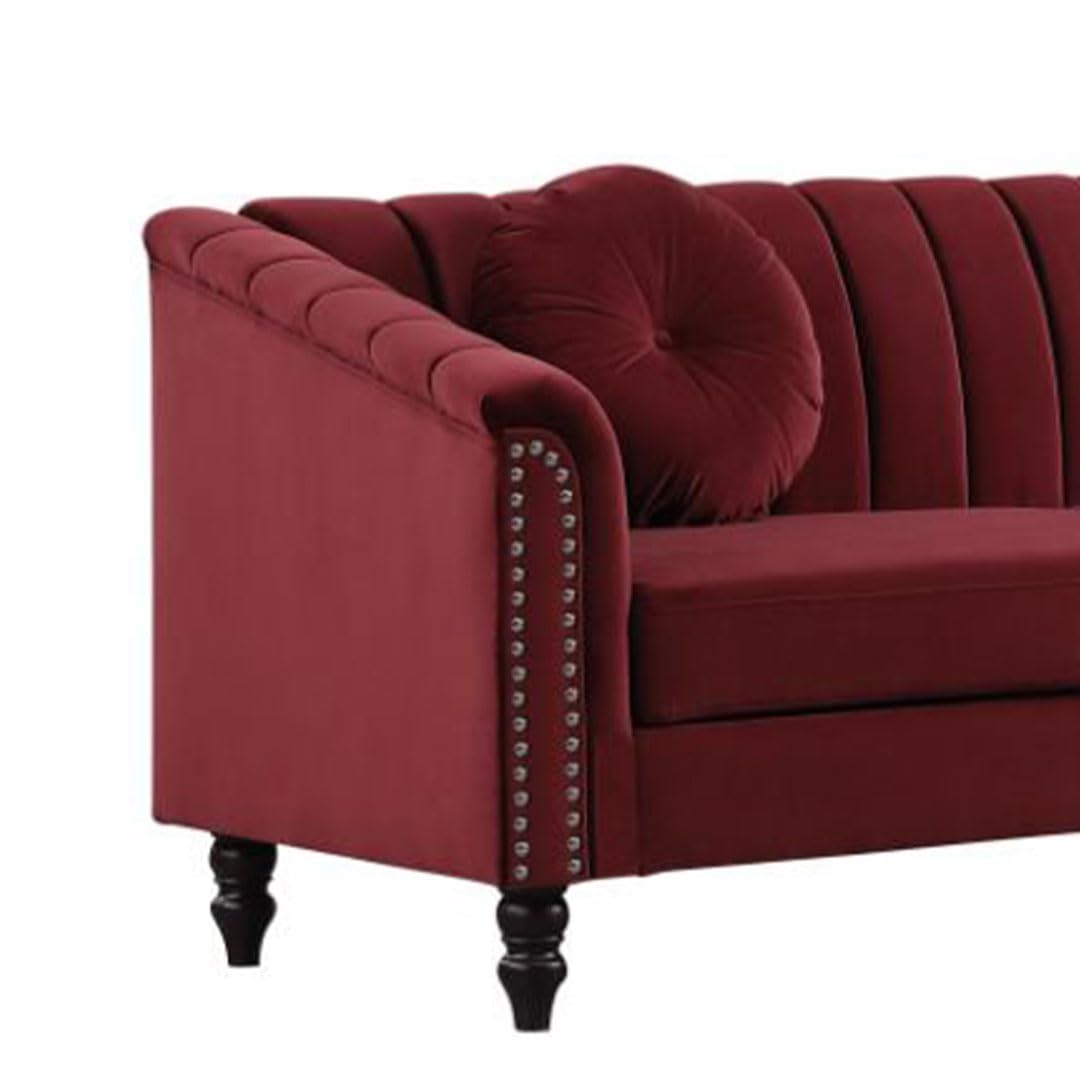UOCFYK 60" Loveseat Sofa, Microfiber Chesterfield Upholstered Sofas Love Seat, Couch Chair Sets with Style Button Tufted, Scroll Arms and Nailhead for Living Room, Office, Apartment-Red UOCFYK