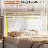Jocisland Queen Bed Frame with LED Lights Headboard&Footboard, Velvet Upholstered Queen Size Platform Bed Frame No Box Spring Needed/White Jocisland