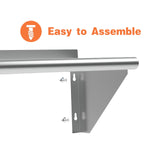 HZEEMFG Stainless Steel Wall Mounted Shelves 12x48 Inches 4ft,18 Gauge Metal Rack Shelf with 2 Brackets for Kitchen, Restaurant,Bar,Lab,Utility Room and Garage HZEEMFG