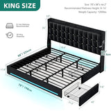 YITAHOME King Size Bed Frame with 4 Drawers and RGB LED Lights, Velvet Upholstered Platform Bed with Charging Station and Storage Headboard, No Box Spring Needed, Easy Assembly, Noise-Free, Black YITAHOME
