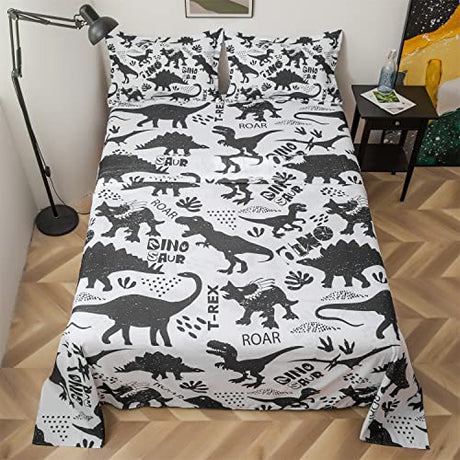 lishjekee Dinosaur Sheet Set Full for Boys 4 Pieces Black White Dinosaur Sheets Kids Bedding Set T-Rex Dino Fitted Sheet Animal Bed Set with 1 Flat Sheet 1 Fitted Sheet 2 Pillowcases Home Decor lishjekee