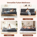 feliz home 10" Futon Mattress Queen Size,Futons Sofa Couch Bed with Straps, Thick Corduroy Floor Mattress for Adults, Roll Up Folding Mattress Shredded Foam Filling, Medium Firm (Gray, Full) feliz home