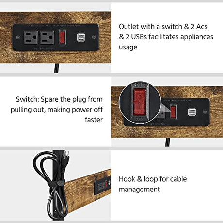 Yaheetech 3 Tiers Rolling Computer Desk on Wheels with Charging Station and Keyboard Tray, Mobile Home Office Desk PC Laptop Workstation with Power Outlet and USB Ports for Home Studying, Rustic Brown Yaheetech