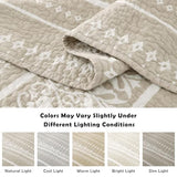 Qiqiong Boho Quilt Set Queen Size - 100% Cotton Boho Striped Quilt Bedding Set - Beige and White Bohemian Quilt Set with Shams 3 Piece - All-Season Lightweight Coverlet & Bedspread Set Qiqiong