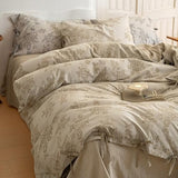 VM VOUGEMARKET Linen Cotton Duvet Cover Set King Retro Monet Flower Bedding Set,Jacquard Yarn-Dyed Textured Comforter Cover with Bowknot-104 x90,Khaki VM VOUGEMARKET