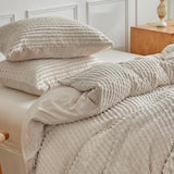 WARMDERN Boho Duvet Cover Set King Size,Khaki Striped Duvet Cover Microfiber Bedding Set,3PCS Ultra Soft Breathable Lightweight Tuft Texture Pattern Duvet Covers with Zipper Closure(Khaki,King) WARMDERN