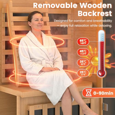 HOMTHING Infrared Sauna,1 Person Red Light Sanua with for Home,950w/110v Full Spectrum Indoor Dry Sauna, Carbon, Heater Panels, Bluetooth Audio, 8-Color Chromotherapy Lights, 35.4"x 31.5"x 66.9" HOMTHING