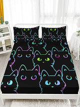 Axolotl Kids Bedding Cute Cat Sheet Set Twin Size, Gradient Line, 4Pcs Kawaii Cat Bed Sets with 1 Fitted Sheet 1 Flat Sheet 2 Pillowcases for Kids Boys Girls Adults Teens, Black Axolotl