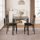 Amyove Modern Rustic Gray Square Dining Set, 29.2' L x W 30.1' H Table, 33.7' 18.4' 17' Chairs, 2 Person, Metal & MDF, Easy Assembly, Space-Saving Amyove