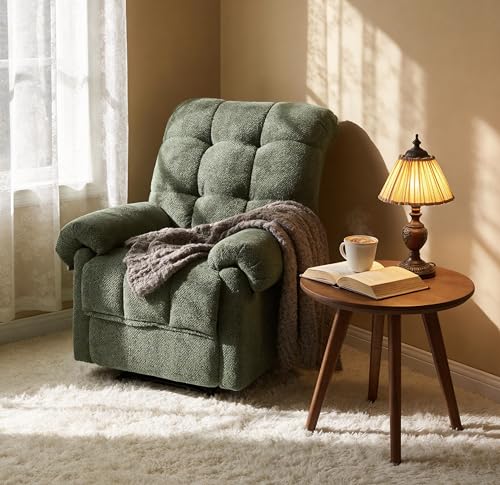 KEIKI Recliner Chair, Upholstered Nursery Rocker Reclining Chair with Side Pocket, Single Sofa Armchair for Living Room, Bedroom, Nursing, Reading, Army Green
