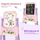 Mojitodon Art Easel for Kids, Adjustable Standing Rotatable Double Sided Easel with Painting Accessories for Toddlers Boys and Girls-Pink Mojitodon