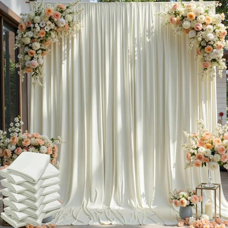 60×12ft Wrinkle Free Ivory Backdrop Curtain for Wedding Parties, 12 Panels 5×12ft Long Soft Silky Polyester Backdrop Drapes Cream Photo Back Drop Curtains for Party Photography Background Cloth NSSONBEN
