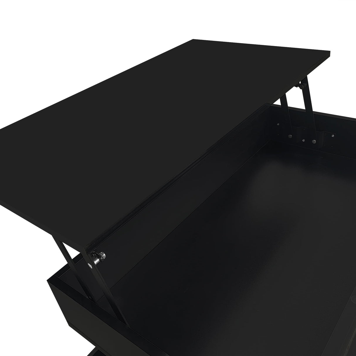 Polibi Lift-Top Coffee Table with Glass Top and High-Gloss Finish,Modern Square Coffee Table with 2 Drawers,Hidden Space and LED Lights for Living Room,Black Polibi