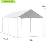 10x20 Carports Heavy Duty Car Port Waterproof Car Tent Metal Carport Party Tent with 6 Steel Legs,White PayLessHere