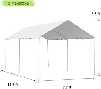 10x20 Carports Heavy Duty Car Port Waterproof Car Tent Metal Carport Party Tent with 6 Steel Legs,White - WoodArtSupply